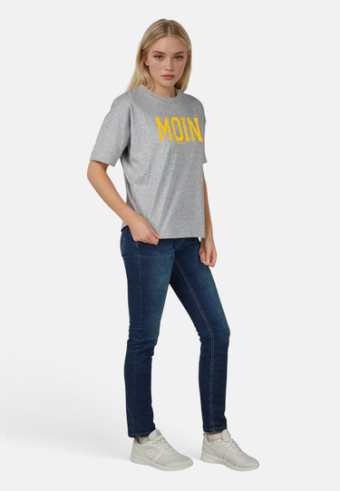 salzhaut - LEEV-MOIN Damen Relaxed-Fit - Frontprint - Rundhals - T-Shirt - 25 - #farbe_grey-melange