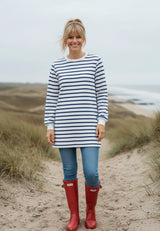 salzhaut - MÖPPKES Damen Kurzes Kleid (Mini) Oversized - adenauer & co - Anker - Basic - 1 - #farbe_Offwhite-Ultramarine