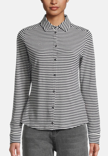 salzhaut - OLMÖK Damen Tailliert - Bluse - Hamburg - Knopfleiste - 3 - #farbe_navy-offwhite