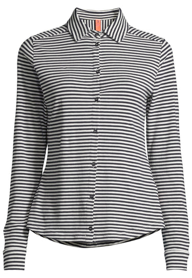 salzhaut - OLMÖK Damen Tailliert - Bluse - Hamburg - Knopfleiste - 2 - #farbe_navy-offwhite