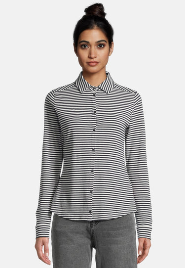 salzhaut - OLMÖK Damen Tailliert - Bluse - Hamburg - Knopfleiste - 1 - #farbe_navy-offwhite