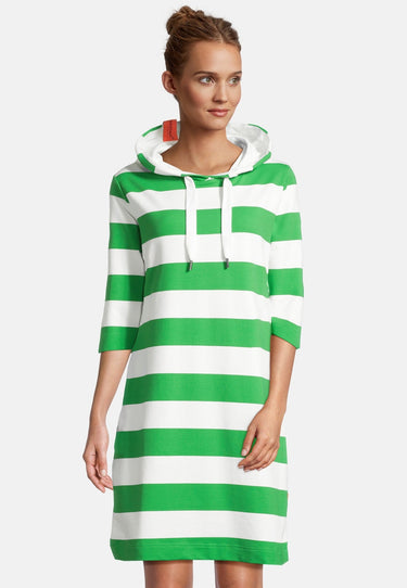 salzhaut - PAMPUSCHEN Damen Tailliert - Hoodie - Hoodiekleid - ringel - 1 - #farbe_offwhite-apple-green