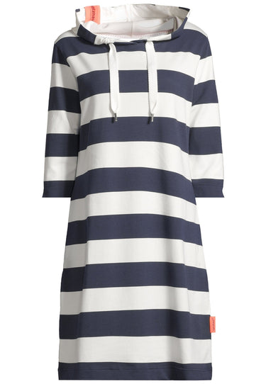 salzhaut - PAMPUSCHEN Damen Tailliert - Hoodie - Hoodiekleid - ringel - 7 - #farbe_navy-offwhite