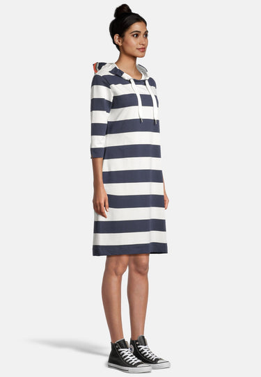 salzhaut - PAMPUSCHEN Damen Tailliert - Hoodie - Hoodiekleid - ringel - 10 - #farbe_navy-offwhite