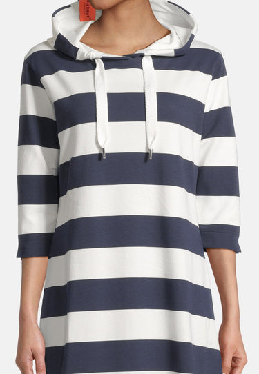 salzhaut - PAMPUSCHEN Damen Tailliert - Hoodie - Hoodiekleid - ringel - 8 - #farbe_navy-offwhite