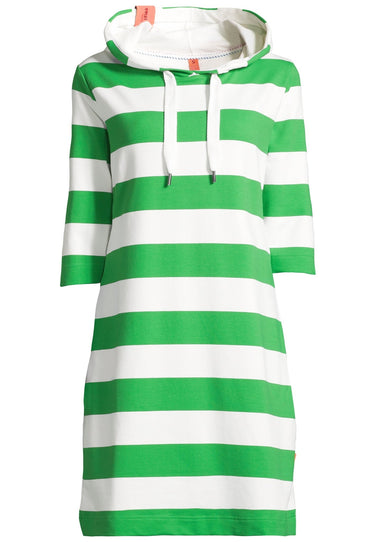 salzhaut - PAMPUSCHEN Damen Tailliert - Hoodie - Hoodiekleid - ringel - 2 - #farbe_offwhite-apple-green