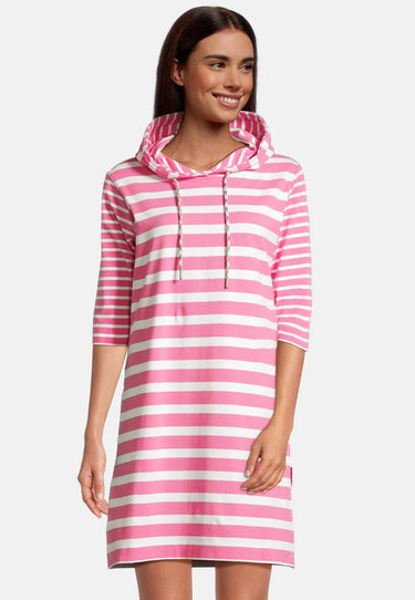 salzhaut - PANNEVOGEL Damen Leicht tailliert - Hoodiekleid - Kapuze - Sweat - 1 - #farbe_offwhite-blossom