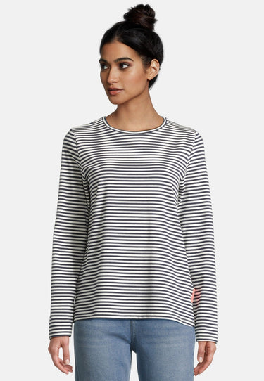 salzhaut - SANGELN Damen Relaxed-Fit - Hamburg - Langarmshirt - Streifenmuster - 1 - #farbe_navy-offwhite