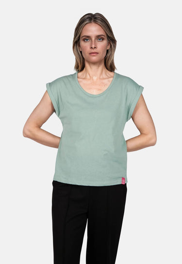 salzhaut - SÖMMER Damen Relaxed-Fit - Oversize - T-Shirt - überschnitten - 43 - #farbe_salbei