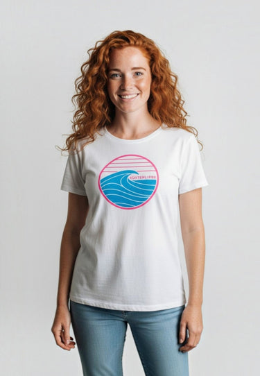 salzhaut - STEENTJE - KÜSTENLIEBE WELLE Damen Shirt Regular Fit - adenauer & co - Anker - Basic - 8 - #farbe_White-Neon Pink-Ocean