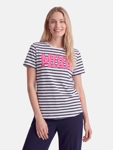 salzhaut - STEENTJE RINGEL - MOIN Herzen Damen Shirt Regular Fit - Anker - Basic - 8 - #farbe_Navy-Offwhite-Blossom
