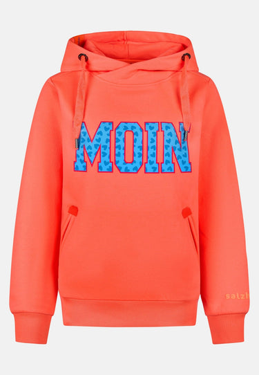 salzhaut - SÜNN - MOIN Herzen Damen Hoodie Tailliert - adenauer & co - Anker - Basic - 34 - #farbe_Fiery Coral-Ocean Blue