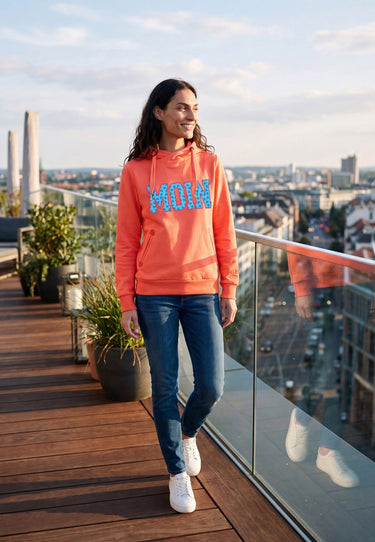 salzhaut - SÜNN - MOIN Herzen Damen Hoodie Tailliert - adenauer & co - Anker - Basic - 33 - #farbe_Fiery Coral-Ocean Blue