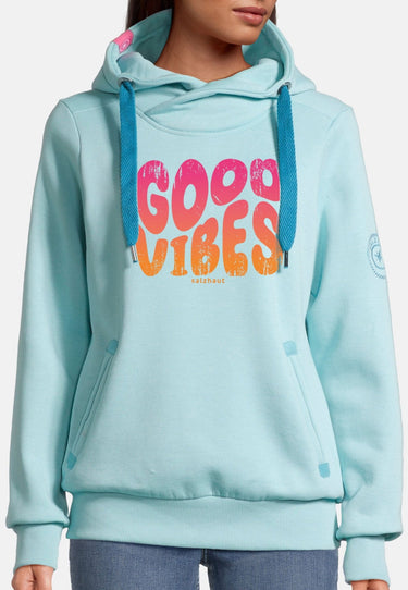salzhaut - SÜNN - GOOD VIBES Damen Tailliert - Frontprint - Hamburg - Kapuzenpulli - 8 - #farbe_aqua