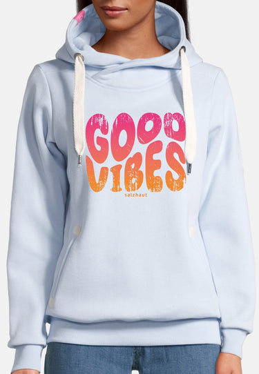 salzhaut - SÜNN - GOOD VIBES Damen Tailliert - Frontprint - Hamburg - Kapuzenpulli - 13 - #farbe_light-blue