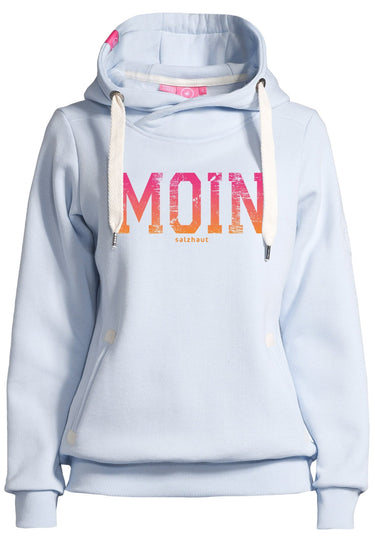 salzhaut - SÜNN - MOIN FARBVERLAUF Damen Tailliert - Damen - Frontprint - Kapuzenpulli - 7 - #farbe_light-blue-neonorange-neonpink