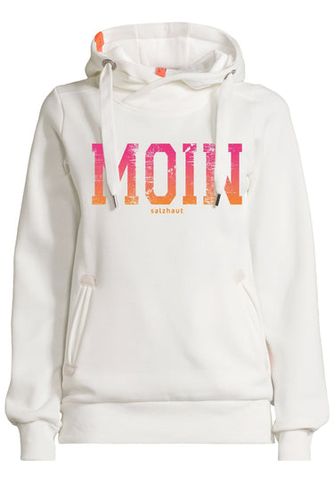 salzhaut - SÜNN - MOIN FARBVERLAUF Damen Tailliert - Damen - Frontprint - Kapuzenpulli - 12 - #farbe_offwhite-neon-orange-neon-pink