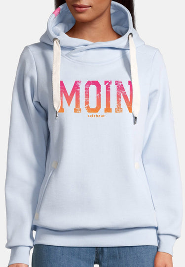 salzhaut - SÜNN - MOIN FARBVERLAUF Damen Tailliert - Damen - Frontprint - Kapuzenpulli - 8 - #farbe_light-blue-neonorange-neonpink