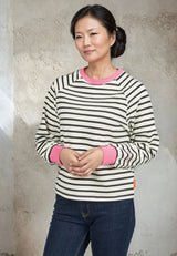 Salzhaut - UNSEBULK Damen Gerade - Hoodie - Langarmshirt - Pullover - 1 - #farbe_navy-offwhite