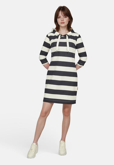 salzhaut - USE Damen Tailliert - Damen - Hoodiekleid - Kleid - 1 - #farbe_navy-offwhite