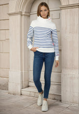 Salzhaut - VASEN Damen Relaxed-Fit - baumwollpullover - damenpullover - freizeitpullover - 1 - #farbe_navy-offwhite